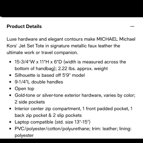 MICHAEL KORS Gold Jet Set Metallic Mirrored Tote Bag w side pockets 16 x 11.5 - Picture 7 of 7